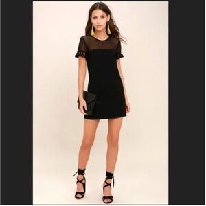 J21 Lulus‎ Iced Latte Black Tassel Mini Dress Sheer Short Shift